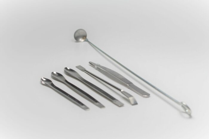 Lab Stainless steel Utensils Set, Including 1 Burning Spoon, 1 Forceps, 1 Spatula, 3 Spoons, Set of 6