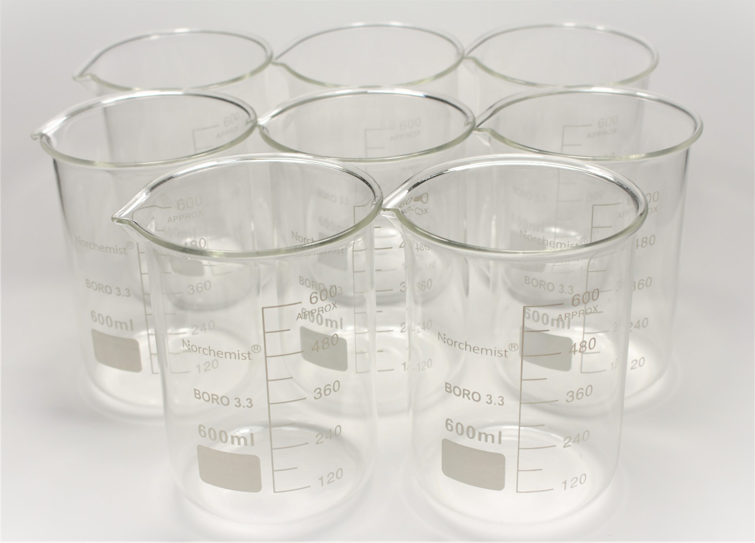 Beaker Borosilicate Glass 600 Ml Pack Of 8 Norchemist
