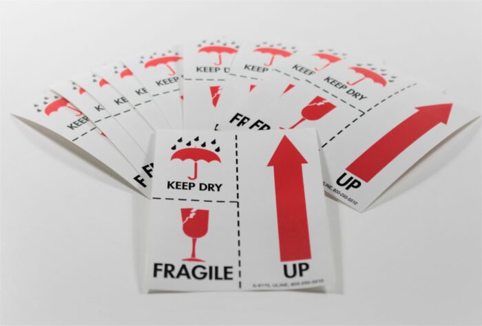 International Safe Handling Labels – “Keep Dry/Fragile/Up”, 3 x 4, Pack of 10