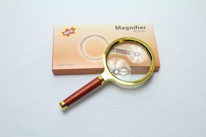 Magnifier, 2x/4x/6x/8x/10x, Glass with Wooden Handle, 80 mm