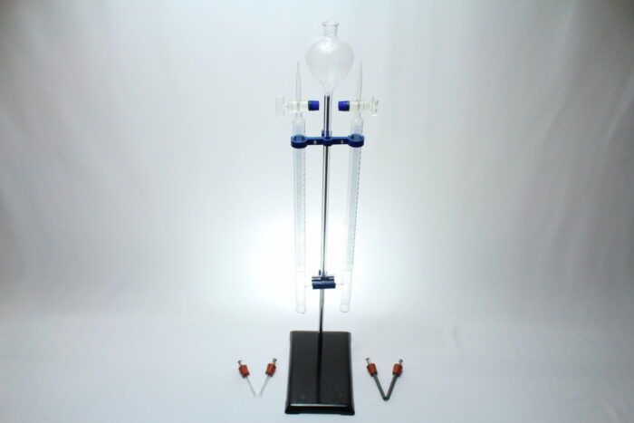Hoffman Electrolysis Apparatus, with Support Stand & 2 Platinum Electrodes + 2 Carbon Electrodes