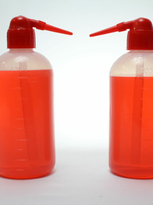 Wash Bottle, PE Plastic, Transparent White, 500 ml, Red Cap