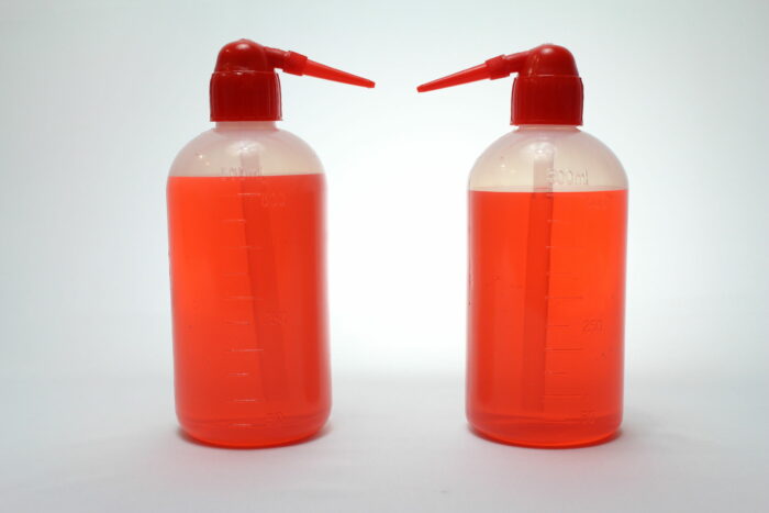 Wash Bottle, PE Plastic, Transparent White, 500 ml, Red Cap, Pack of 2
