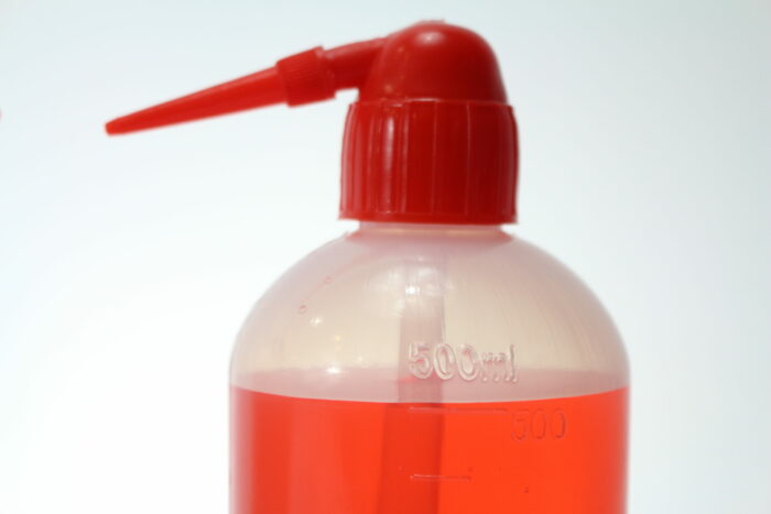 Wash Bottle, PE Plastic, Transparent White, 500 ml, Red Cap, Pack of 2