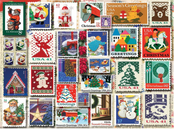 White Mountain Puzzle, Christmas Stamps, 1000 Pcs Jigsaw Puzzle